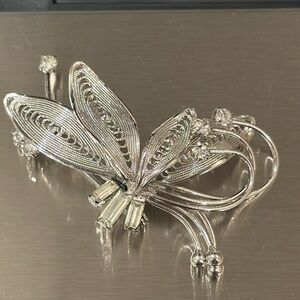 Continental Vintage Filigree and Rhinestones Brooch